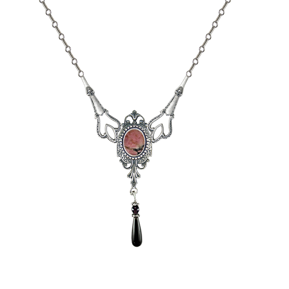 Sterling Silver Victorian Necklace With Rhodonite